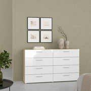 Pepe Wide Chest of 8 Drawers (4+4) in Oak structure/White High Gloss – image 5