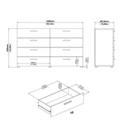 Pepe Wide Chest of 8 Drawers (4+4) in Oak structure/White High Gloss – image 8