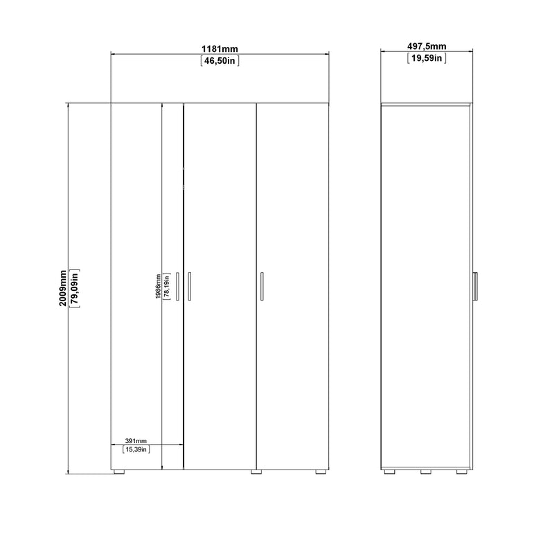 Pepe Wardrobe with 3 Doors Woodgrain – Black – image 10