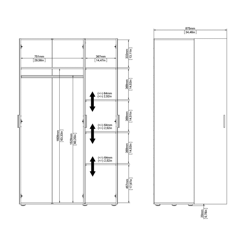 Pepe Wardrobe with 3 Doors Woodgrain – Black – image 11