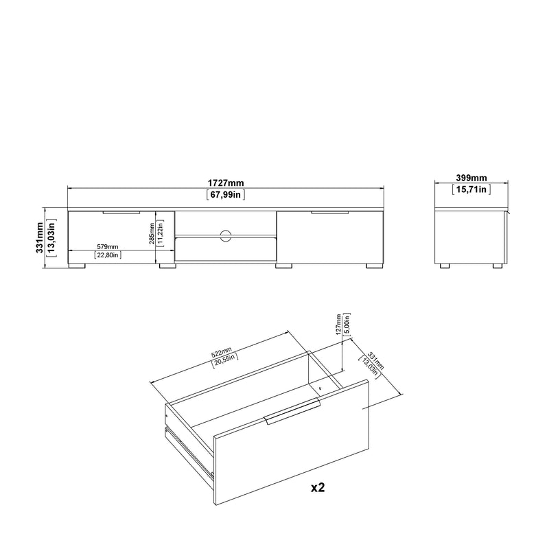 Match TV Unit 2 Drawers 2 Shelf – image 11