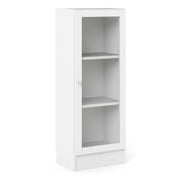 Basic Low Narrow Display Cabinet in Oak (2 Shelves) with Glass Oak Door – White – image 1