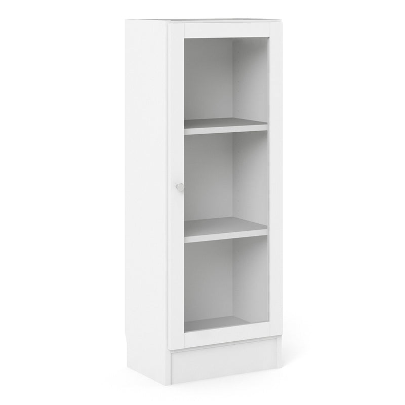 Basic Low Narrow Display Cabinet in Oak (2 Shelves) with Glass Oak Door – White – image 1