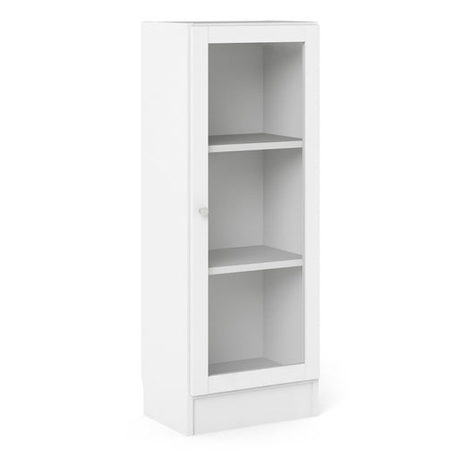 Basic Low Narrow Display Cabinet in Oak (2 Shelves) with Glass Oak Door – White – image 1