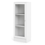 Basic Low Narrow Display Cabinet in Oak (2 Shelves) with Glass Oak Door – White – image 2