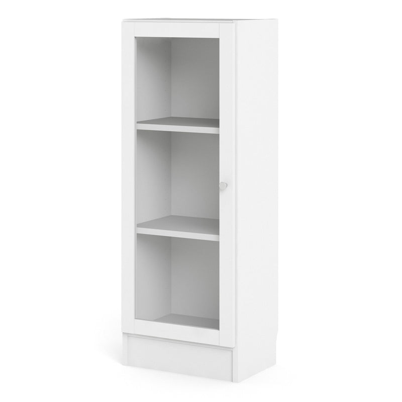 Basic Low Narrow Display Cabinet in Oak (2 Shelves) with Glass Oak Door – White – image 2