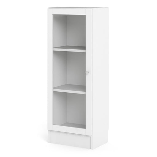 Basic Low Narrow Display Cabinet in Oak (2 Shelves) with Glass Oak Door – White – image 2