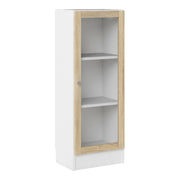 Basic Low Narrow Display Cabinet in White (2 Shelves) with Glass Oak Door – image 1