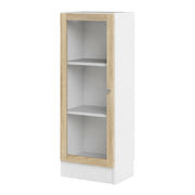 Basic Low Narrow Display Cabinet in White (2 Shelves) with Glass Oak Door – image 2