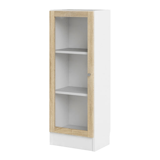 Basic Low Narrow Display Cabinet in White (2 Shelves) with Glass Oak Door – image 2
