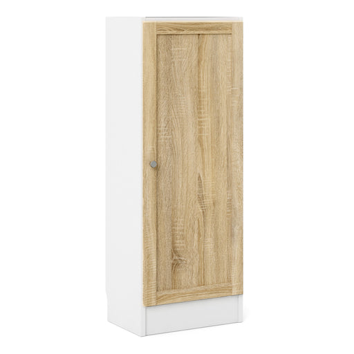 Basic Low Narrow Storage Cabinet in White (2 Shelves) with Oak Door – image 1