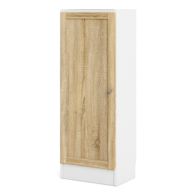 Basic Low Narrow Storage Cabinet in White (2 Shelves) with Oak Door – image 2
