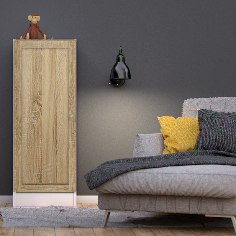 Basic Low Narrow Storage Cabinet in White (2 Shelves) with Oak Door – image 4