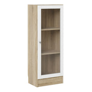 Basic Low Narrow Display Cabinet In Oak (2 Shelves) with Glass White Door – image 1