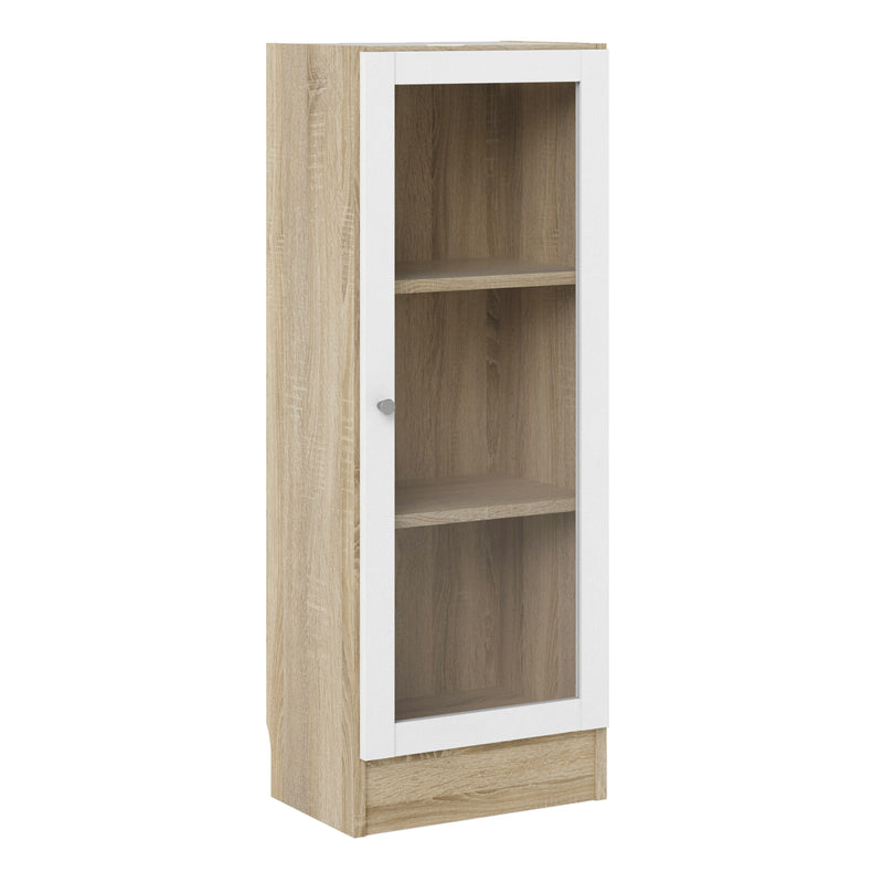 Basic Low Narrow Display Cabinet In Oak (2 Shelves) with Glass White Door – image 1