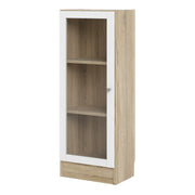 Basic Low Narrow Display Cabinet In Oak (2 Shelves) with Glass White Door – image 2