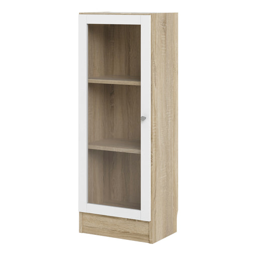 Basic Low Narrow Display Cabinet In Oak (2 Shelves) with Glass White Door – image 2