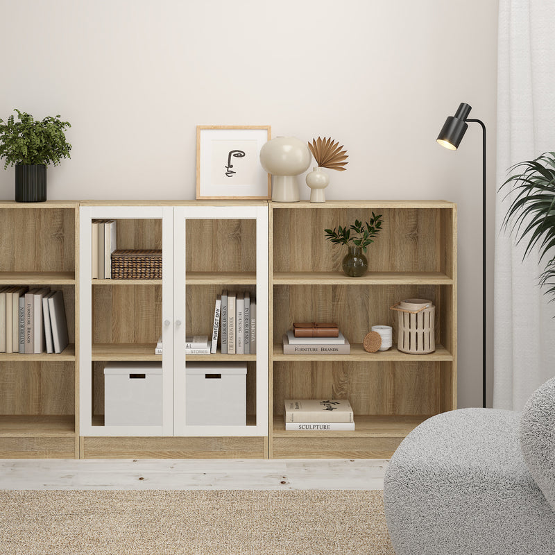 Basic Low Narrow Display Cabinet In Oak (2 Shelves) with Glass White Door – image 4