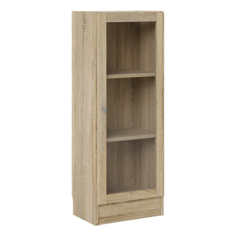 Basic Low Narrow Display Cabinet in Oak (2 Shelves) with Glass Oak Door – Oak – image 2