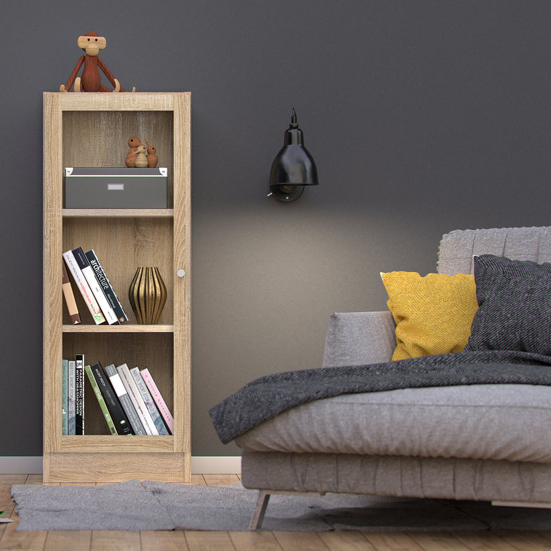 Basic Low Narrow Display Cabinet in Oak (2 Shelves) with Glass Oak Door – Oak – image 3