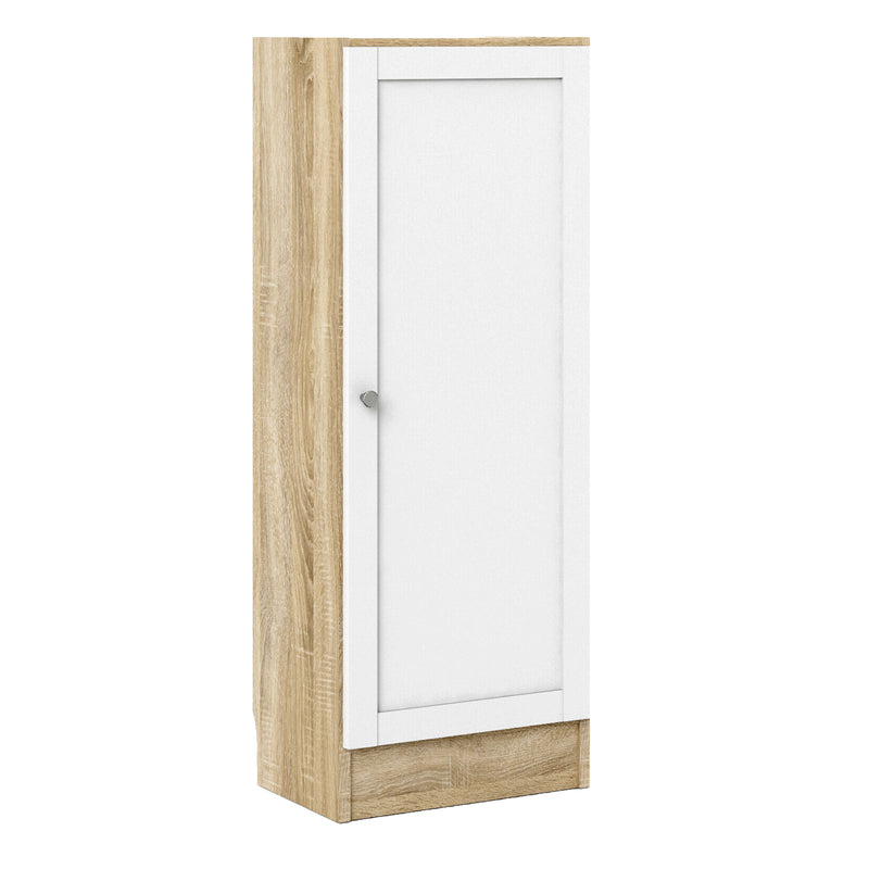 Basic Low Narrow Storage Cabinet in Oak (2 Shelves) with White Door – image 1