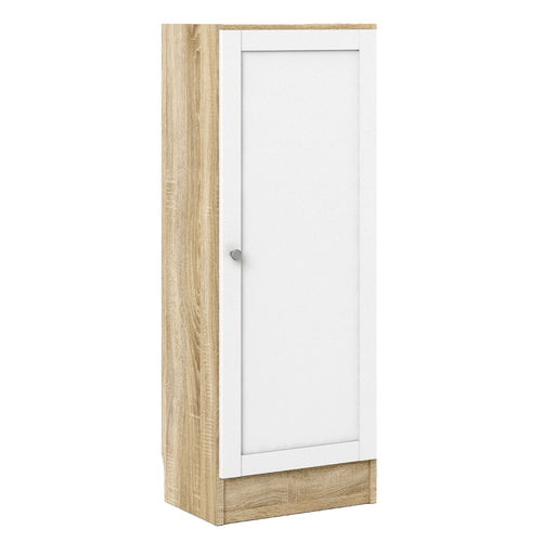 Basic Low Narrow Storage Cabinet in Oak (2 Shelves) with White Door – image 1