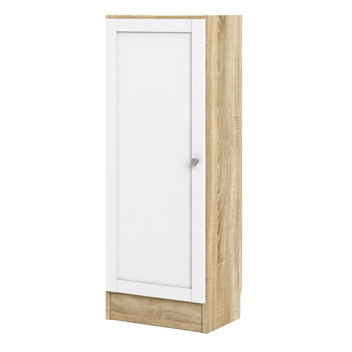 Basic Low Narrow Storage Cabinet in Oak (2 Shelves) with White Door – image 2