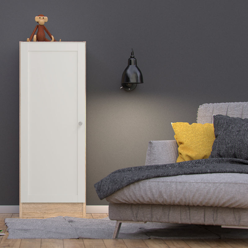Basic Low Narrow Storage Cabinet in Oak (2 Shelves) with White Door – image 3