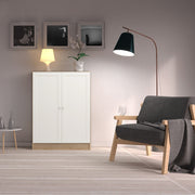 Basic Low Narrow Storage Cabinet in Oak (2 Shelves) with White Door – image 4