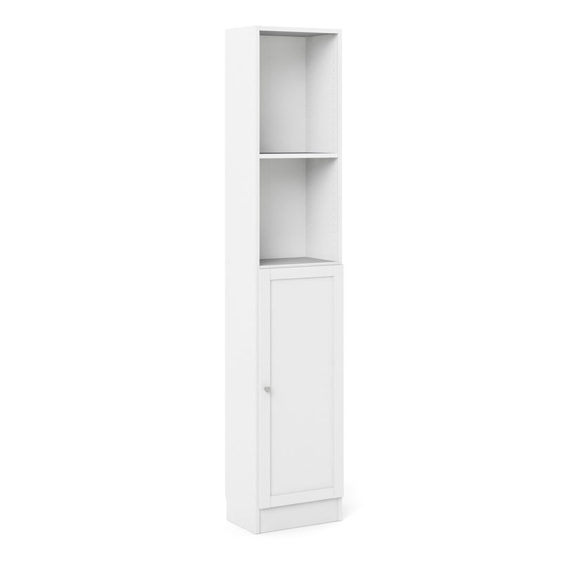 Basic Tall Narrow Combination Storage Bookcase in White (4 Shelves) with Glass White Door – image 1