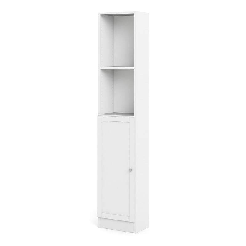 Basic Tall Narrow Combination Storage Bookcase in White (4 Shelves) with Glass White Door – image 2