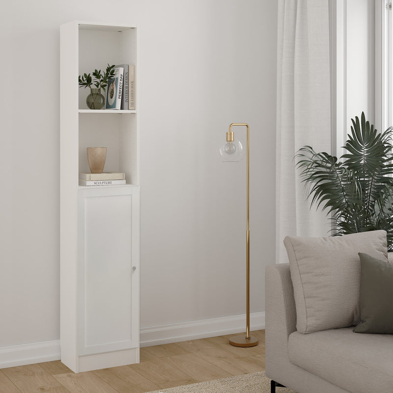Basic Tall Narrow Combination Storage Bookcase in White (4 Shelves) with Glass White Door – image 3