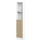 Basic Tall Narrow Combination Storage Bookcase in White (4 Shelves) with Glass Oak Door – image 2