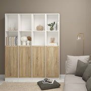 Basic Tall Narrow Combination Storage Bookcase in White (4 Shelves) with Glass Oak Door – image 4