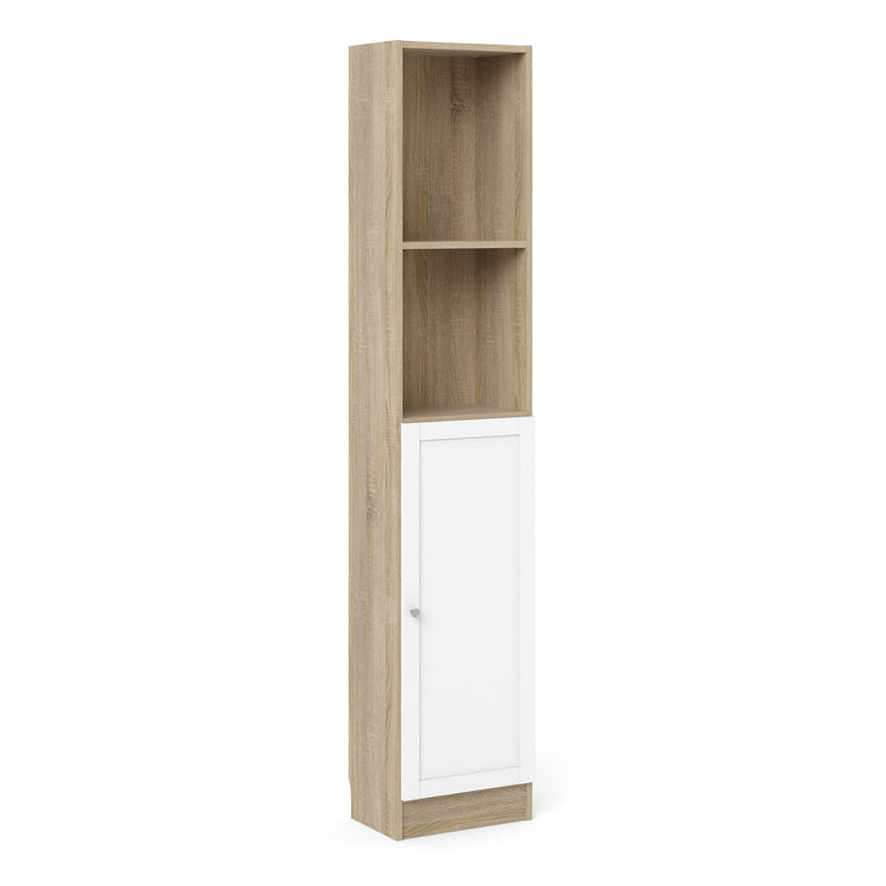 Basic Tall Narrow Combination Storage Bookcase in Oak (4 Shelves) with White Door – image 1