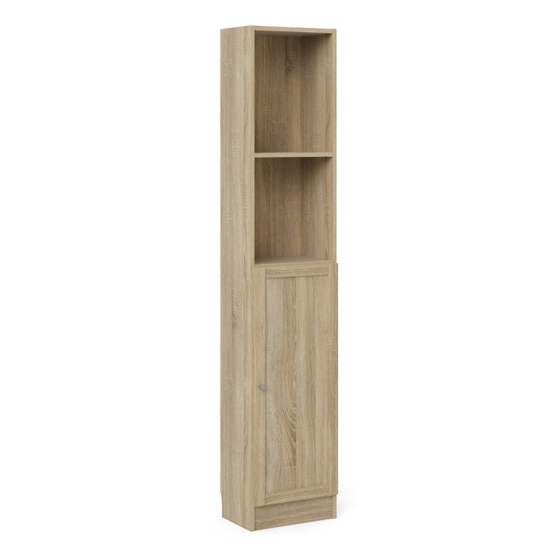 Basic Tall Narrow Combination Storage Bookcase in Oak (4 Shelves) with Oak Door – image 1