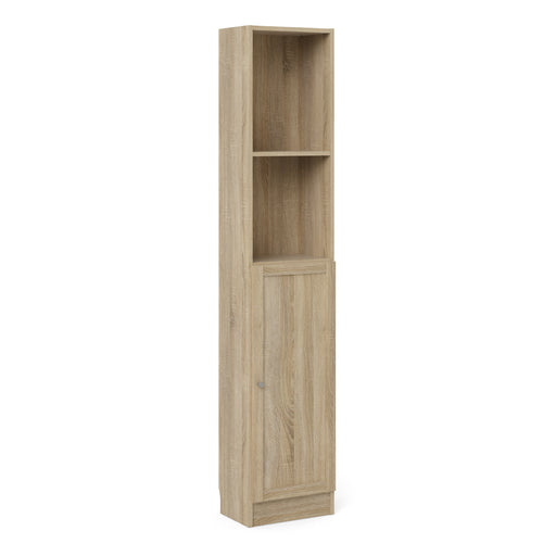Basic Tall Narrow Combination Storage Bookcase in Oak (4 Shelves) with Oak Door – image 1