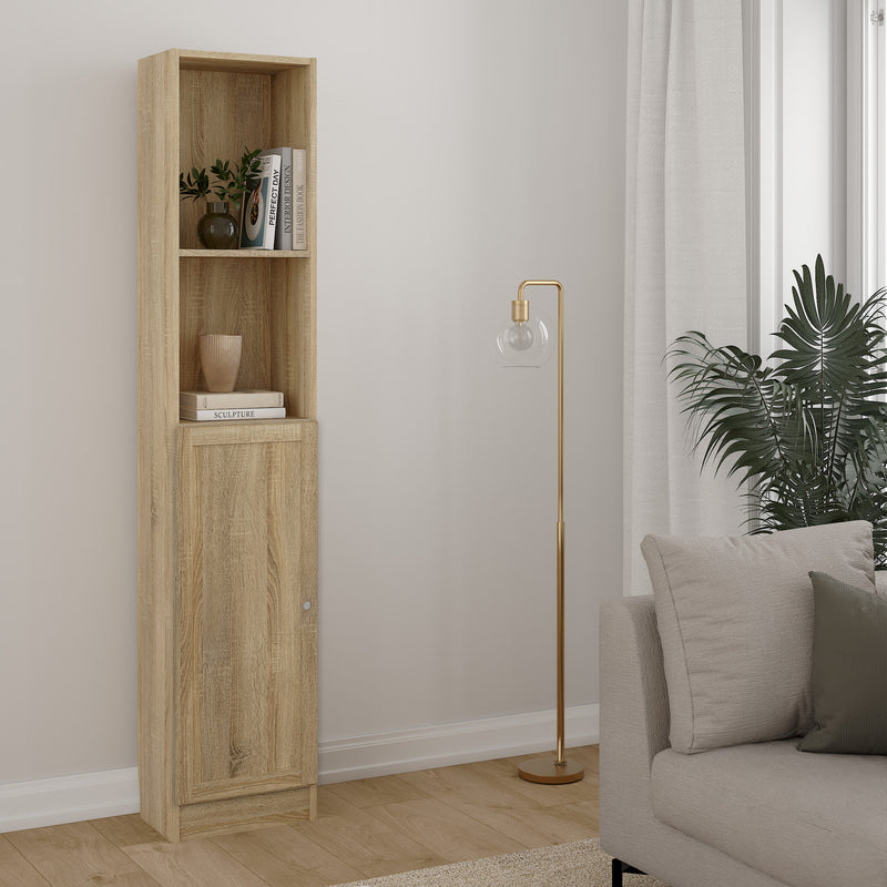 Basic Tall Narrow Combination Storage Bookcase in Oak (4 Shelves) with Oak Door – image 3