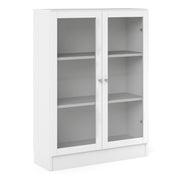 Basic Low Wide Display Cabinet in Oak (2 Shelves) with 2 Glass Doors – White – image 1