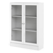Basic Low Wide Display Cabinet in Oak (2 Shelves) with 2 Glass Doors – White – image 2