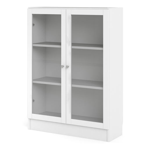 Basic Low Wide Display Cabinet in Oak (2 Shelves) with 2 Glass Doors – White – image 2