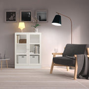 Basic Low Wide Display Cabinet in Oak (2 Shelves) with 2 Glass Doors – White – image 3