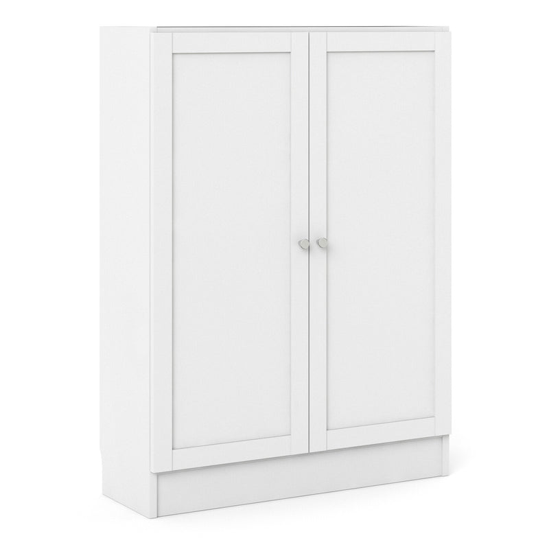 Basic Low Wide Storage Cabinet in White (2 Shelves) with 2 White Doors – image 1