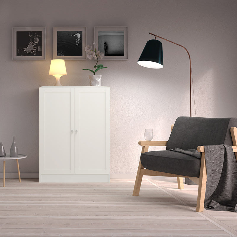 Basic Low Wide Storage Cabinet in White (2 Shelves) with 2 White Doors – image 3