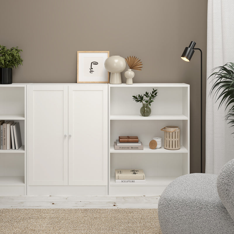 Basic Low Wide Storage Cabinet in White (2 Shelves) with 2 White Doors – image 4