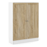 Basic Low Wide Storage Cabinet in White (2 Shelves) with 2 Oak Doors – image 1