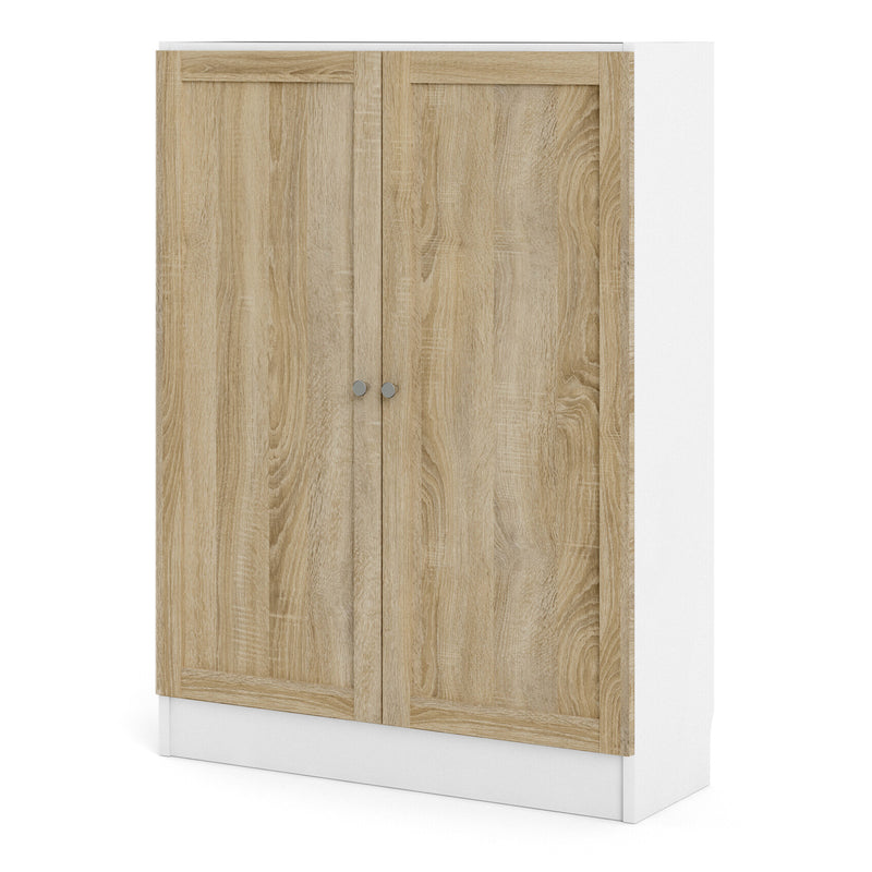 Basic Low Wide Storage Cabinet in White (2 Shelves) with 2 Oak Doors – image 2