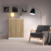 Basic Low Wide Storage Cabinet in White (2 Shelves) with 2 Oak Doors – image 3