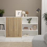 Basic Low Wide Storage Cabinet in White (2 Shelves) with 2 Oak Doors – image 4