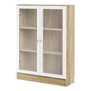 Basic Low Wide Display Cabinet in Oak (2 Shelves) with 2 Glass Doors in White – image 2